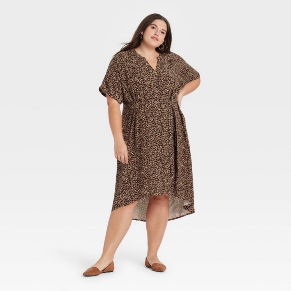 Ava & Viv Animal Print High-Low Shirt Dress - sz 2X